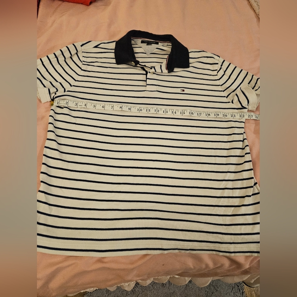 Tommy Hilfiger‎ Men's Striped Polo Shirt - Blue and White